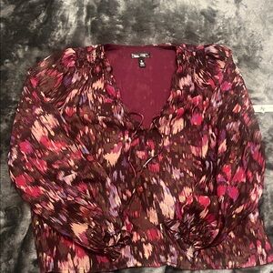 Aqua Burgundy and Pink Patterned Blouse